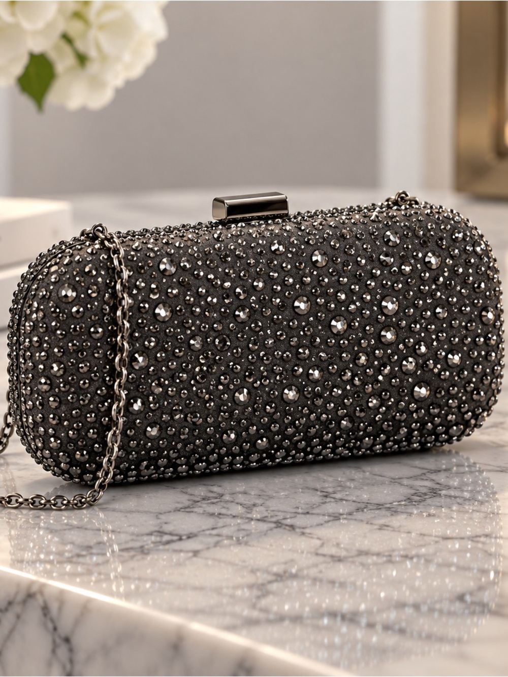 City One Sparkly Evening Bag Gunmetal Chain